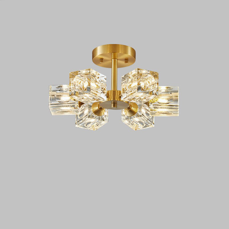 Contemporary Scandinavian Branch Square Round Crystal Brass 3/4/5/6 Light Semi-Flush Mount Ceiling Light For Bedroom