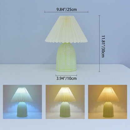 Traditional Vintage Scalloped Cylinder Round Fabric Ceramic LED Table Lamp For Living Room