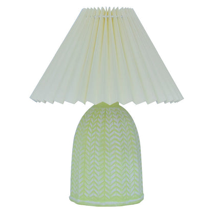 Traditional Vintage Scalloped Cylinder Round Fabric Ceramic LED Table Lamp For Living Room