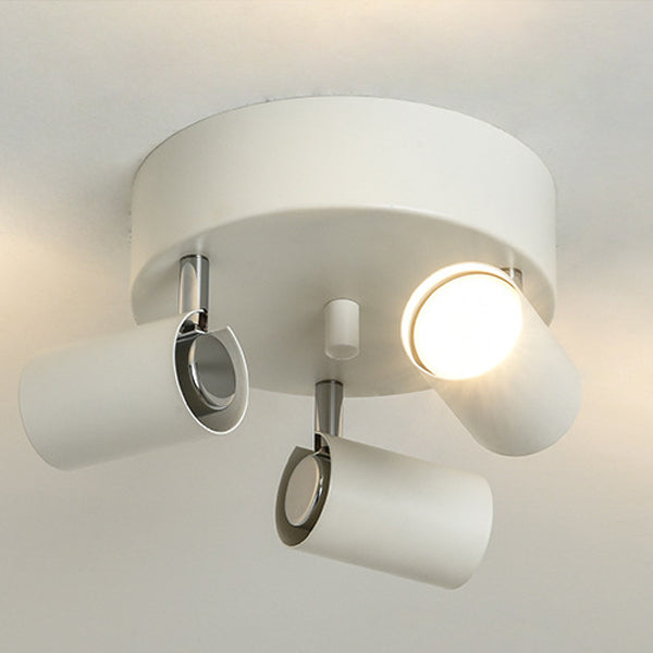 Contemporary Scandinavian Cylindrical Round Iron 3-Light Semi-Flush Mount Ceiling Light For Living Room