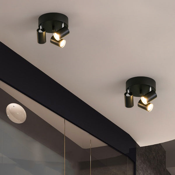 Contemporary Scandinavian Cylindrical Round Iron 3-Light Semi-Flush Mount Ceiling Light For Living Room