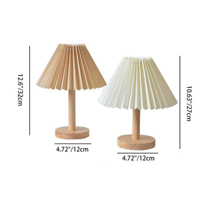 Contemporary Scandinavian Pleated Fan Round Fabric Solid Wood 1-Light Table Lamp For Living Room