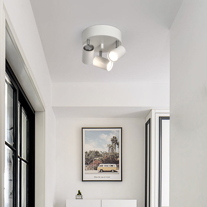 Contemporary Scandinavian Cylindrical Round Iron 3-Light Semi-Flush Mount Ceiling Light For Living Room