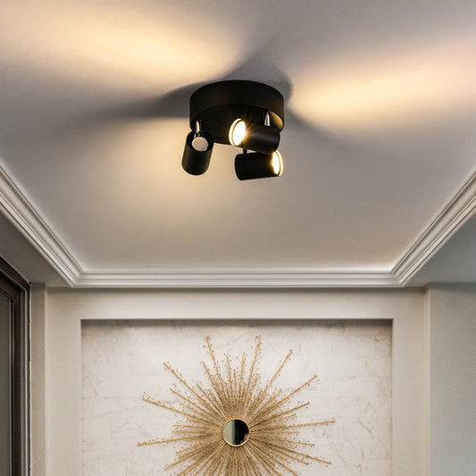 Contemporary Scandinavian Cylindrical Round Iron 3-Light Semi-Flush Mount Ceiling Light For Living Room
