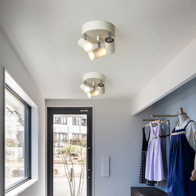 Contemporary Scandinavian Cylindrical Round Iron 3-Light Semi-Flush Mount Ceiling Light For Living Room