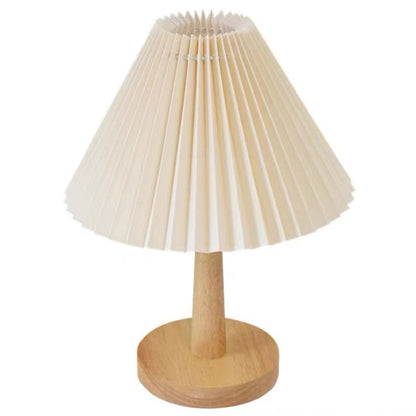Contemporary Scandinavian Pleated Fan Round Fabric Solid Wood 1-Light Table Lamp For Living Room