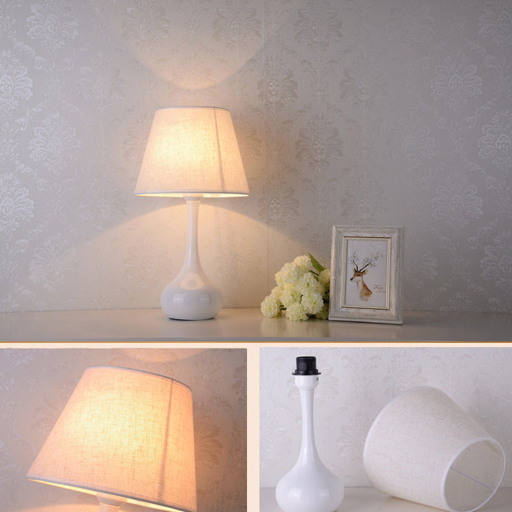 Contemporary Scandinavian Water Drops Scalloped Round Fabric Iron 1-Light Table Lamp For Living Room