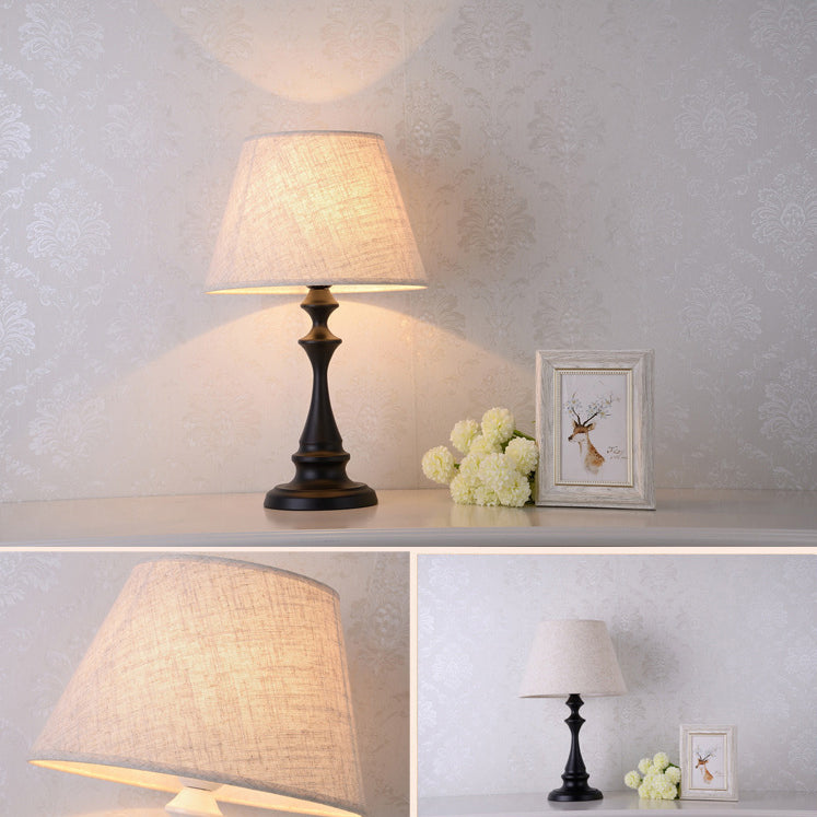 Contemporary Scandinavian Water Drops Scalloped Round Fabric Iron 1-Light Table Lamp For Living Room