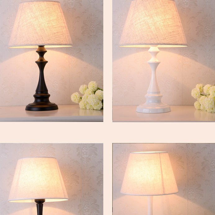 Contemporary Scandinavian Water Drops Scalloped Round Fabric Iron 1-Light Table Lamp For Living Room