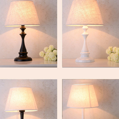 Contemporary Scandinavian Water Drops Scalloped Round Fabric Iron 1-Light Table Lamp For Living Room