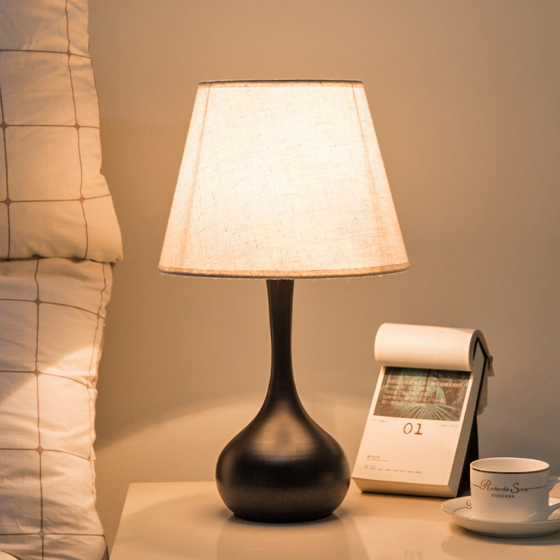 Contemporary Scandinavian Water Drops Scalloped Round Fabric Iron 1-Light Table Lamp For Living Room