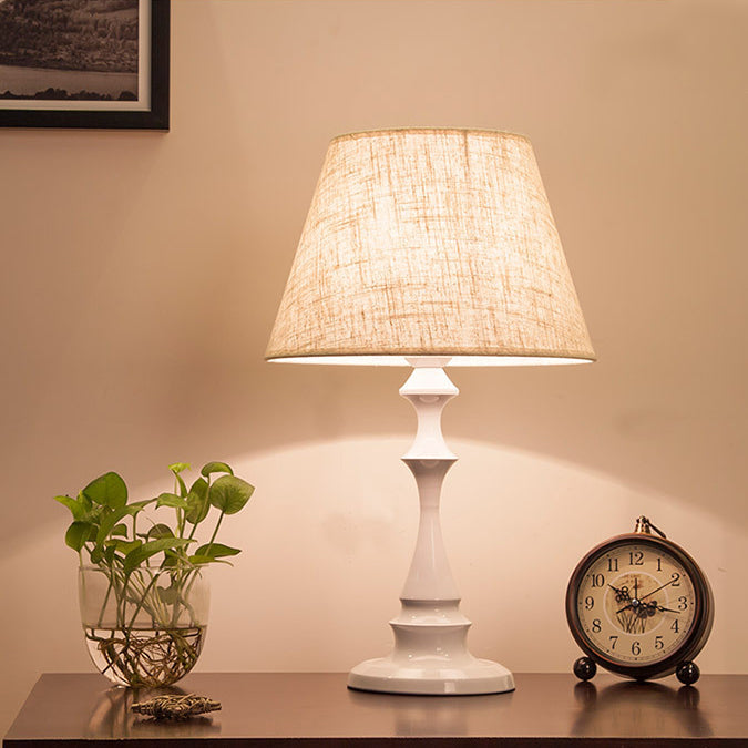 Contemporary Scandinavian Water Drops Scalloped Round Fabric Iron 1-Light Table Lamp For Living Room