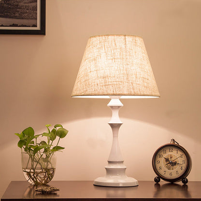 Contemporary Scandinavian Water Drops Scalloped Round Fabric Iron 1-Light Table Lamp For Living Room