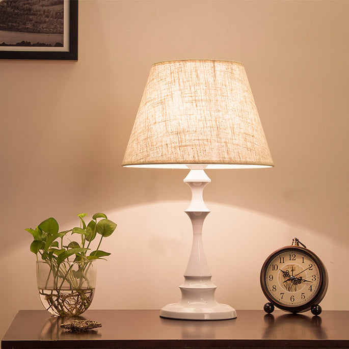 Contemporary Scandinavian Water Drops Scalloped Round Fabric Iron 1-Light Table Lamp For Living Room