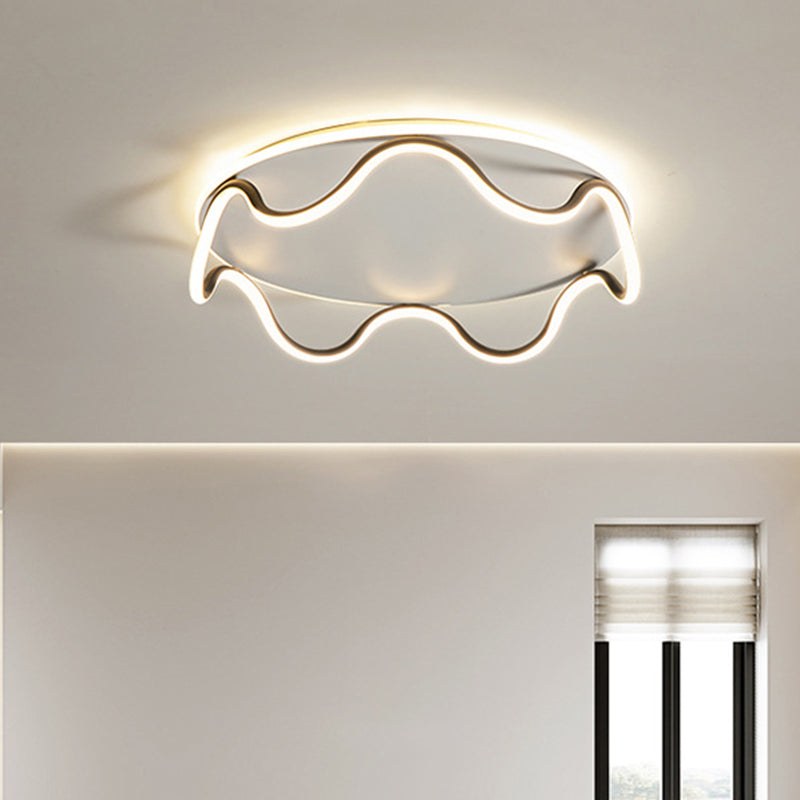 Modern Art Deco Kids Wave Round Iron LED Flush Mount Ceiling Light For Living Room