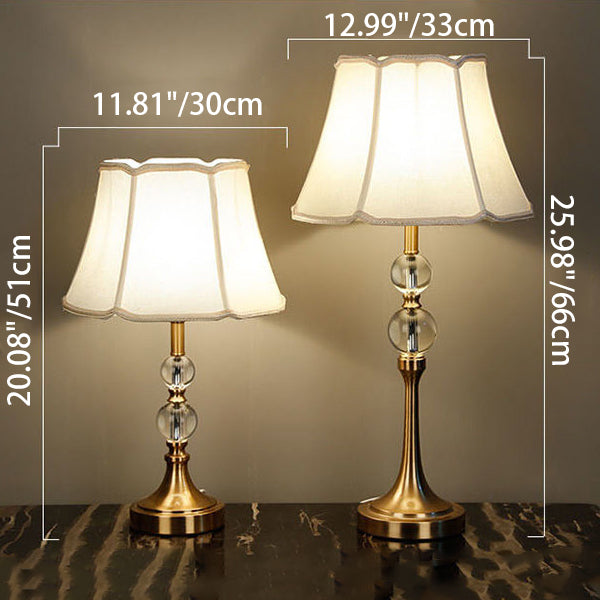 Traditional Chinese Lace Round Orb Fabric Brass 1-Light Table Lamp For Living Room