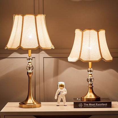 Traditional Chinese Lace Round Orb Fabric Brass 1-Light Table Lamp For Living Room