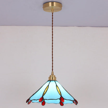 Contemporary Creative Conical Round Umbrella Glass Brass 1-Light Pendant Light For Living Room