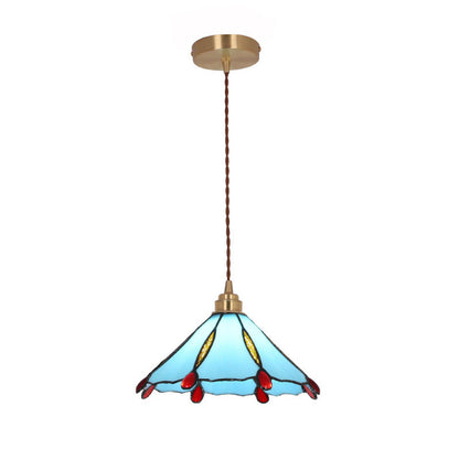 Contemporary Creative Conical Round Umbrella Glass Brass 1-Light Pendant Light For Living Room
