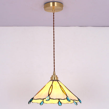 Contemporary Creative Conical Round Umbrella Glass Brass 1-Light Pendant Light For Living Room