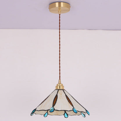 Contemporary Creative Conical Round Umbrella Glass Brass 1-Light Pendant Light For Living Room