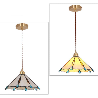 Contemporary Creative Conical Round Umbrella Glass Brass 1-Light Pendant Light For Living Room