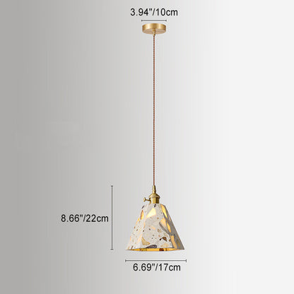Traditional Japanese Skeleton Tapered Square Cement Marble Copper 1-Light Pendant Light For Living Room