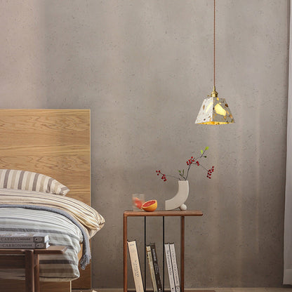 Traditional Japanese Skeleton Tapered Square Cement Marble Copper 1-Light Pendant Light For Living Room