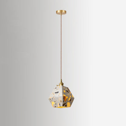 Traditional Japanese Skeleton Tapered Square Cement Marble Copper 1-Light Pendant Light For Living Room