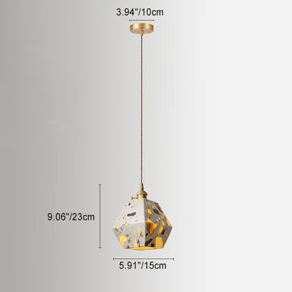 Traditional Japanese Skeleton Tapered Square Cement Marble Copper 1-Light Pendant Light For Living Room
