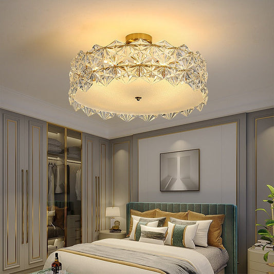 Modern Luxury Round Prismatic Wave Crystal Glass Hardware 5/6/8 Light Semi-Flush Mount Ceiling Light For Living Room