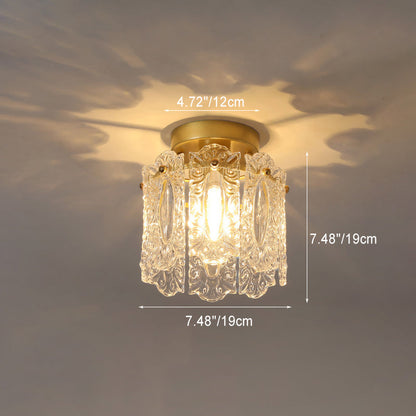 Contemporary Creative Ribbed Diamond Beveled Eye Of Heaven Round Glass Iron 1-Light Semi-Flush Mount Ceiling Light For Living Room