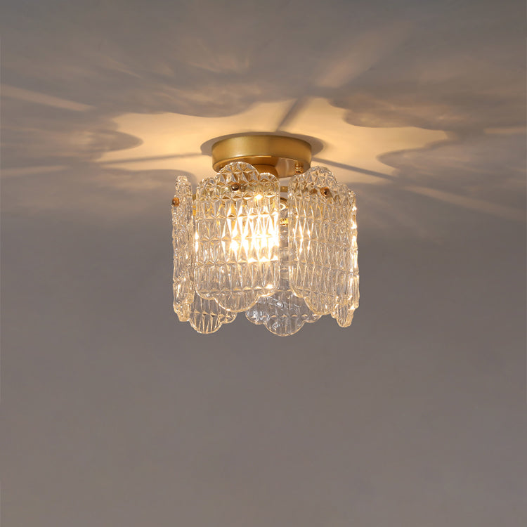 Contemporary Creative Ribbed Diamond Beveled Eye Of Heaven Round Glass Iron 1-Light Semi-Flush Mount Ceiling Light For Living Room