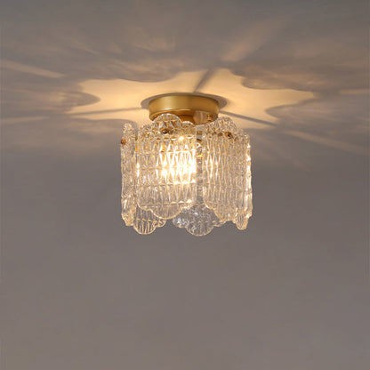 Contemporary Creative Ribbed Diamond Beveled Eye Of Heaven Round Glass Iron 1-Light Semi-Flush Mount Ceiling Light For Living Room