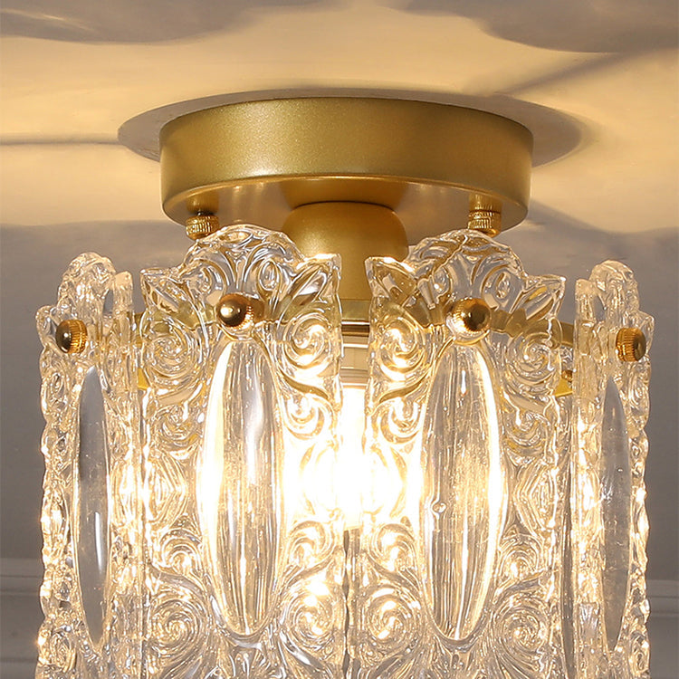 Contemporary Creative Ribbed Diamond Beveled Eye Of Heaven Round Glass Iron 1-Light Semi-Flush Mount Ceiling Light For Living Room