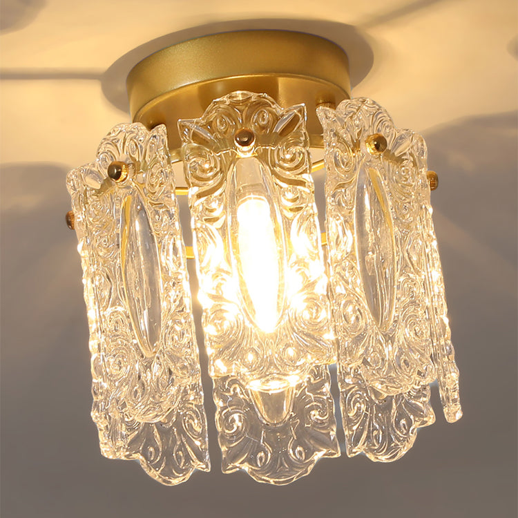 Contemporary Creative Ribbed Diamond Beveled Eye Of Heaven Round Glass Iron 1-Light Semi-Flush Mount Ceiling Light For Living Room