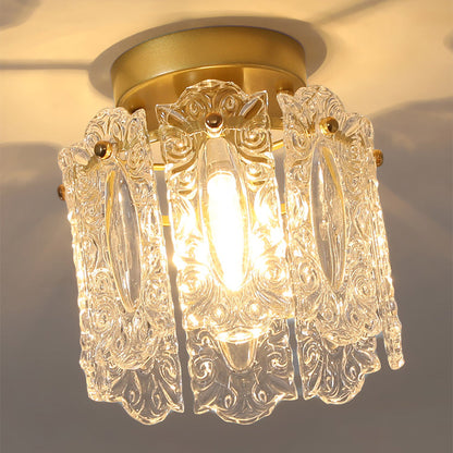 Contemporary Creative Ribbed Diamond Beveled Eye Of Heaven Round Glass Iron 1-Light Semi-Flush Mount Ceiling Light For Living Room