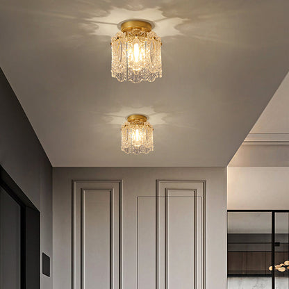 Contemporary Creative Ribbed Diamond Beveled Eye Of Heaven Round Glass Iron 1-Light Semi-Flush Mount Ceiling Light For Living Room