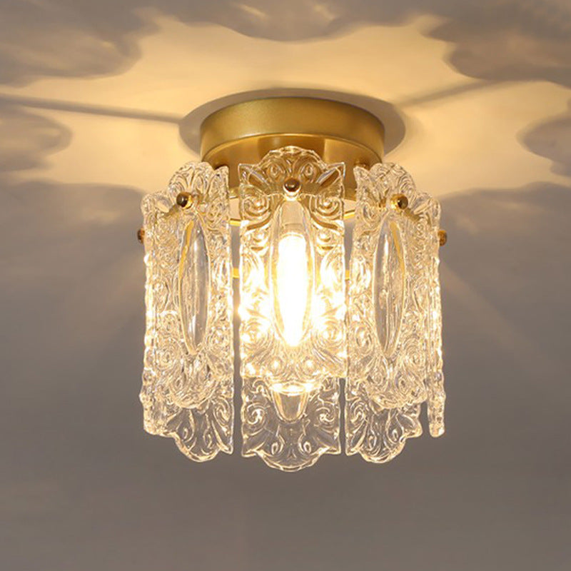 Contemporary Creative Ribbed Diamond Beveled Eye Of Heaven Round Glass Iron 1-Light Semi-Flush Mount Ceiling Light For Living Room