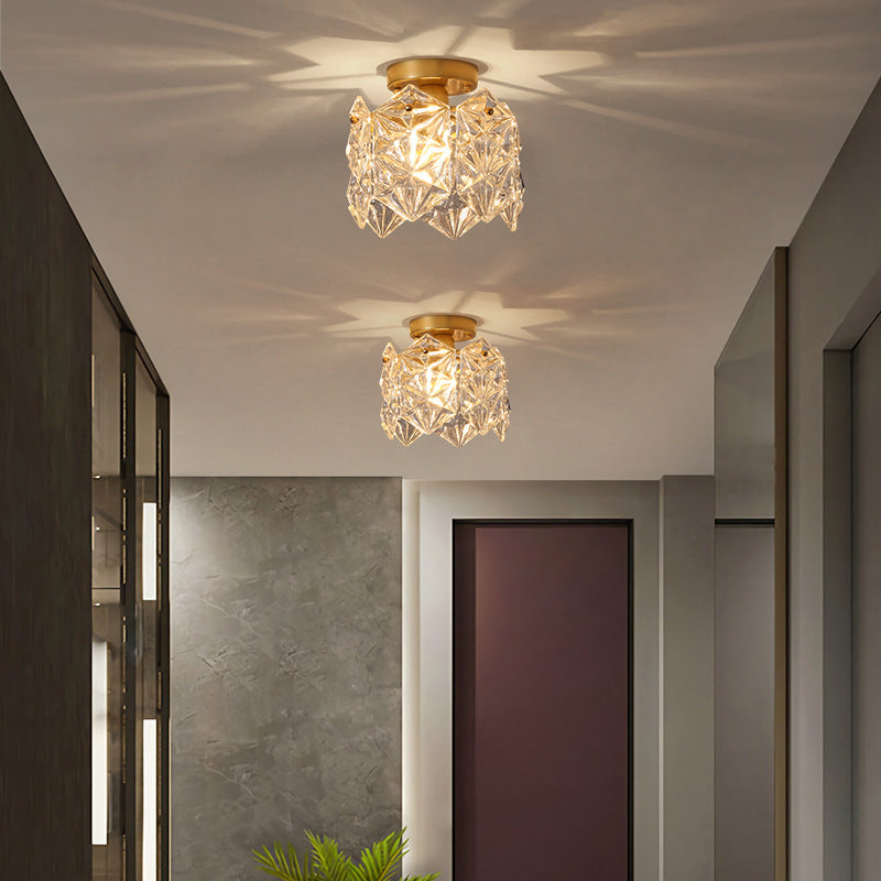 Contemporary Creative Ribbed Diamond Beveled Eye Of Heaven Round Glass Iron 1-Light Semi-Flush Mount Ceiling Light For Living Room