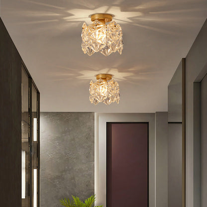 Contemporary Creative Ribbed Diamond Beveled Eye Of Heaven Round Glass Iron 1-Light Semi-Flush Mount Ceiling Light For Living Room