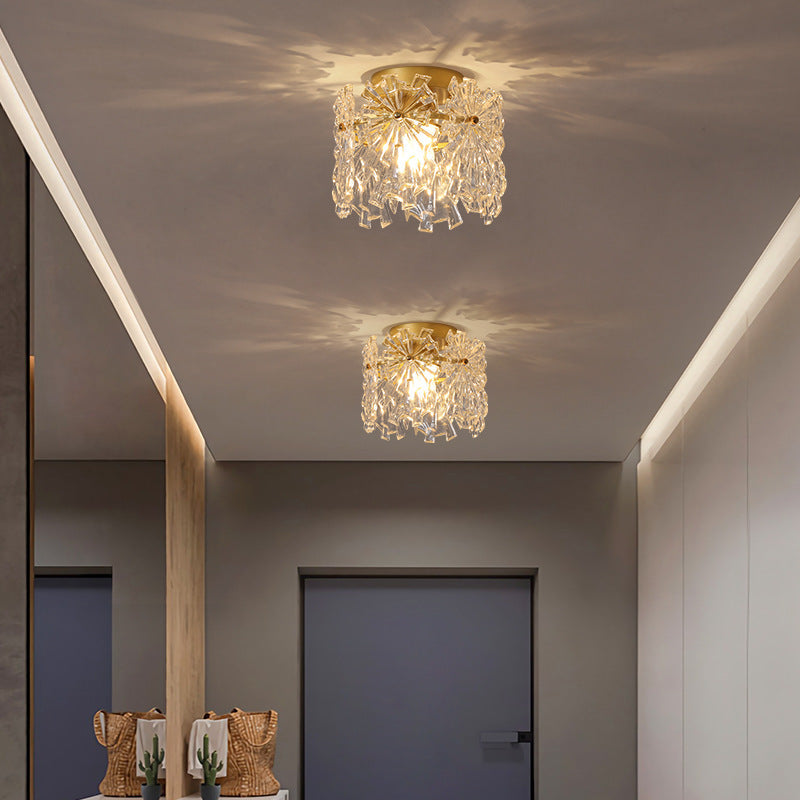 Contemporary Creative Ribbed Diamond Beveled Eye Of Heaven Round Glass Iron 1-Light Semi-Flush Mount Ceiling Light For Living Room