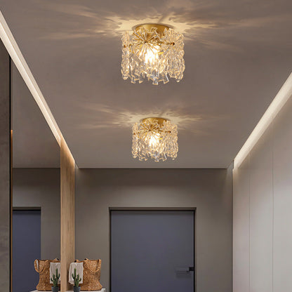 Contemporary Creative Ribbed Diamond Beveled Eye Of Heaven Round Glass Iron 1-Light Semi-Flush Mount Ceiling Light For Living Room