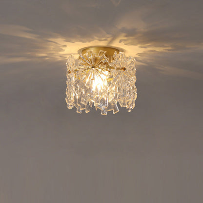 Contemporary Creative Ribbed Diamond Beveled Eye Of Heaven Round Glass Iron 1-Light Semi-Flush Mount Ceiling Light For Living Room