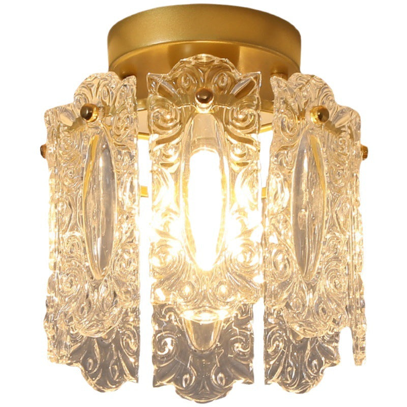Contemporary Creative Ribbed Diamond Beveled Eye Of Heaven Round Glass Iron 1-Light Semi-Flush Mount Ceiling Light For Living Room