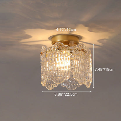 Contemporary Creative Ribbed Diamond Beveled Eye Of Heaven Round Glass Iron 1-Light Semi-Flush Mount Ceiling Light For Living Room