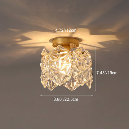 Contemporary Creative Ribbed Diamond Beveled Eye Of Heaven Round Glass Iron 1-Light Semi-Flush Mount Ceiling Light For Living Room