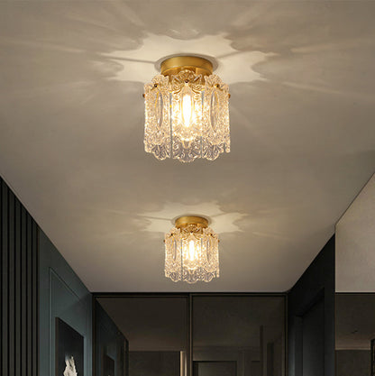 Contemporary Creative Ribbed Diamond Beveled Eye Of Heaven Round Glass Iron 1-Light Semi-Flush Mount Ceiling Light For Living Room