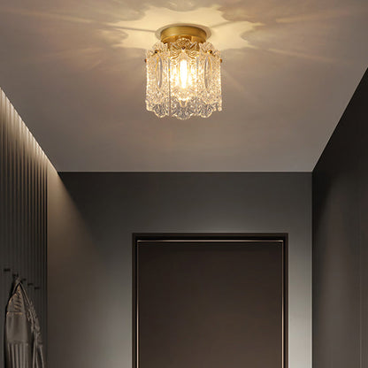 Contemporary Creative Ribbed Diamond Beveled Eye Of Heaven Round Glass Iron 1-Light Semi-Flush Mount Ceiling Light For Living Room