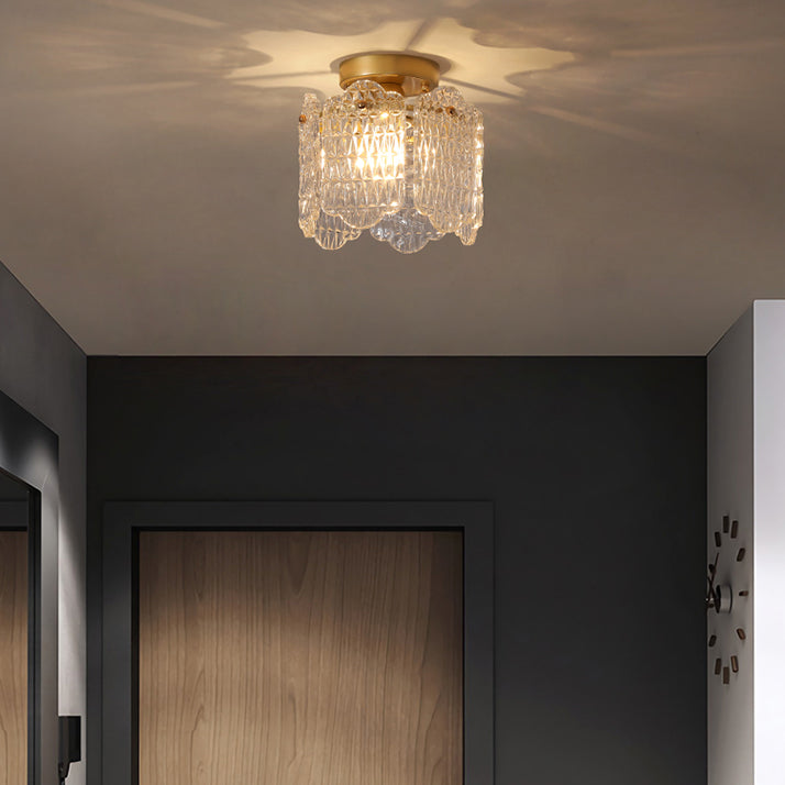 Contemporary Creative Ribbed Diamond Beveled Eye Of Heaven Round Glass Iron 1-Light Semi-Flush Mount Ceiling Light For Living Room